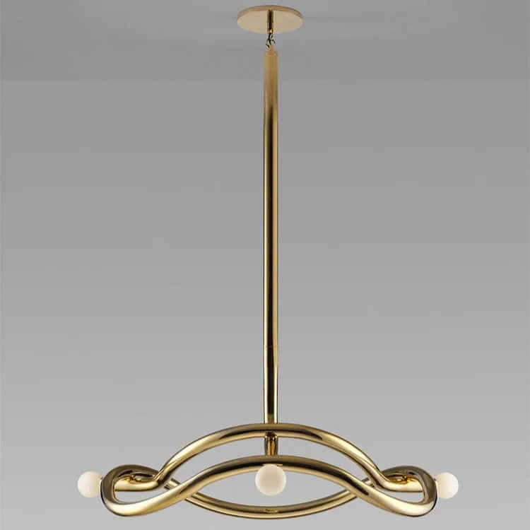 Brass Mid Century Chandelier | Sculptural 4 Light Pendant with Opal Globes | Statement Fixture for Dining or Lounge