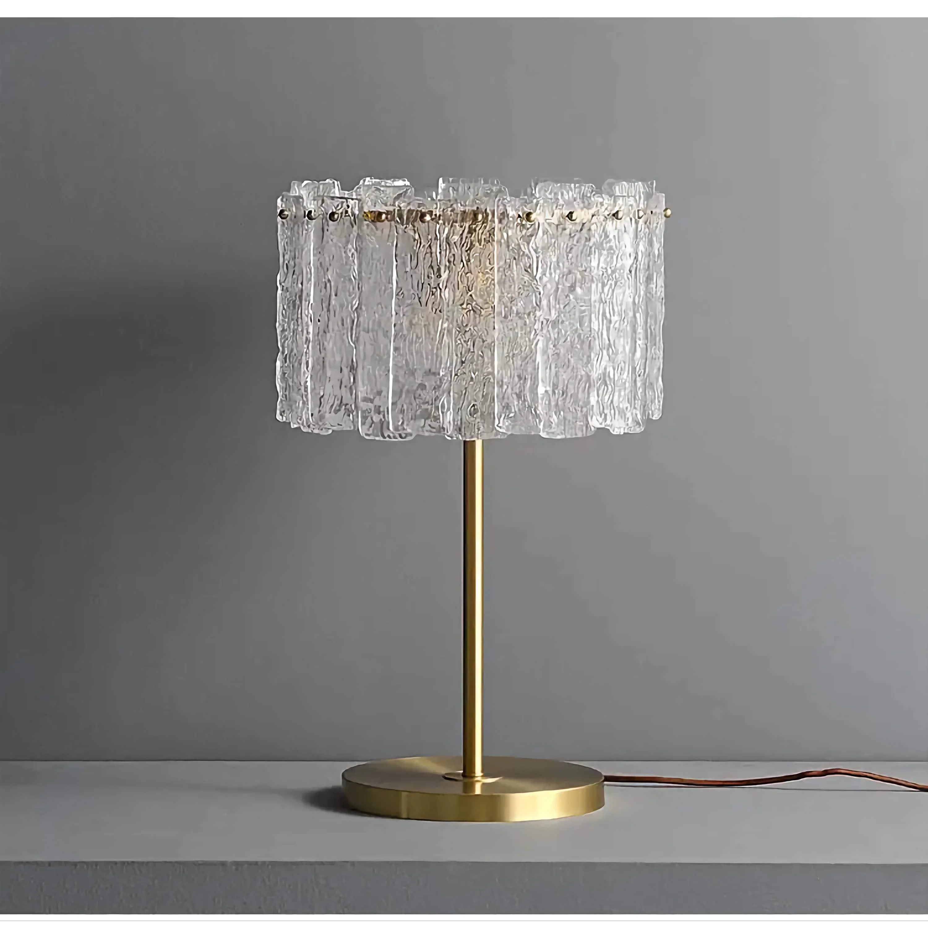 Luxury Gold Table Lamp with Textured Glass Shade – Modern Glam Bedside for Bedroom Living Room or Office