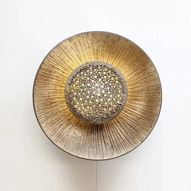 Gold Textured Disc Wall Sconce | Round Hallway Halo Light Stair 28cm Diameter 2700k Casalola Lights Luxury Lamps