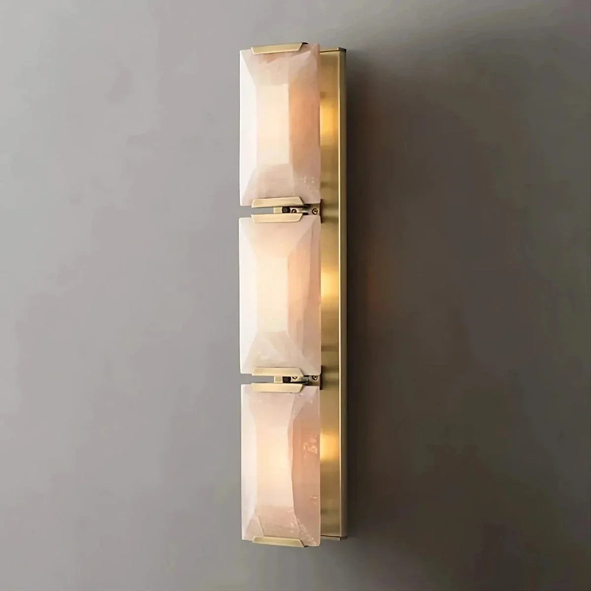 Gold Triple Calcite & Copper Wall Sconce | Stacked Stone-column Modern Staircase Hallway Casalolalights Luxury Lamps