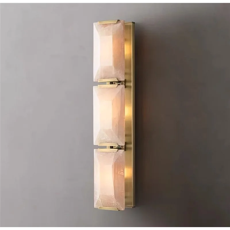 Luxury Gold & Calcite Wall Sconce – Triple Light Art Deco Fixture for Elegant Interiors