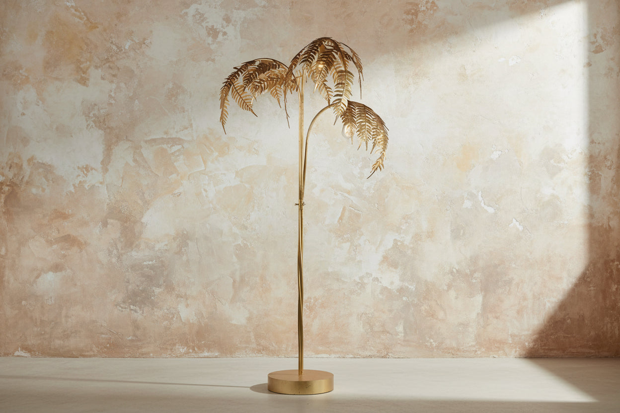 Tall Floor Lamp | Gold Palm Tree Hollywood Regency Lighting for Living Room