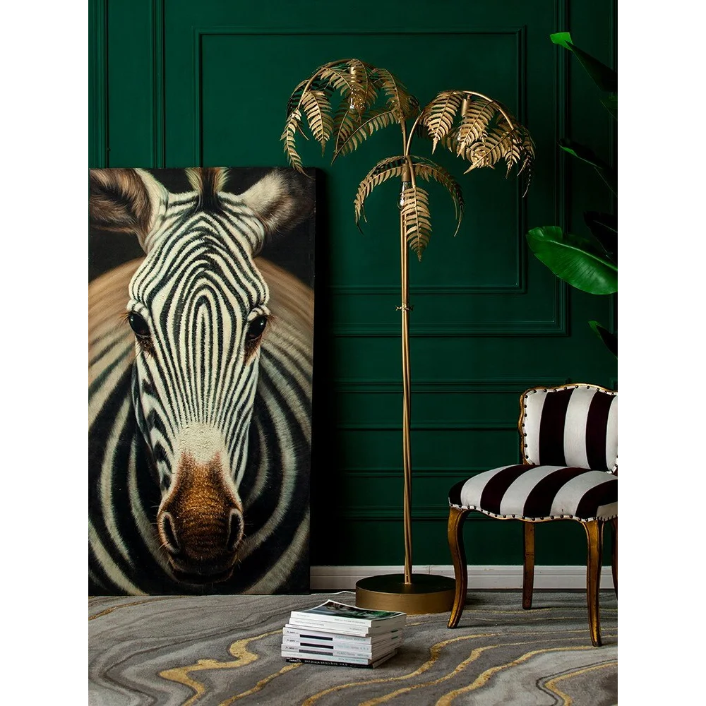 Tall Floor Lamp | Gold Palm Tree Hollywood Regency Lighting for Living Room