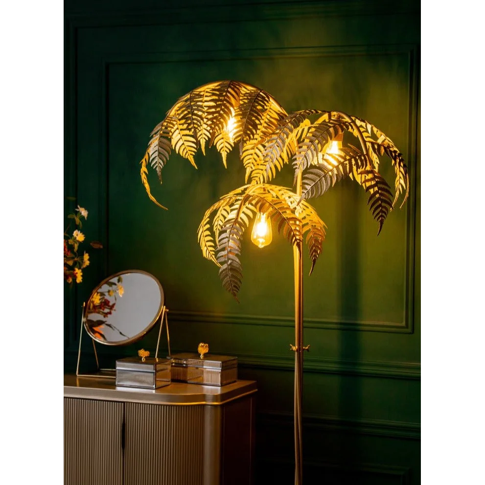 Tall Floor Lamp | Gold Palm Tree Hollywood Regency Lighting for Living Room
