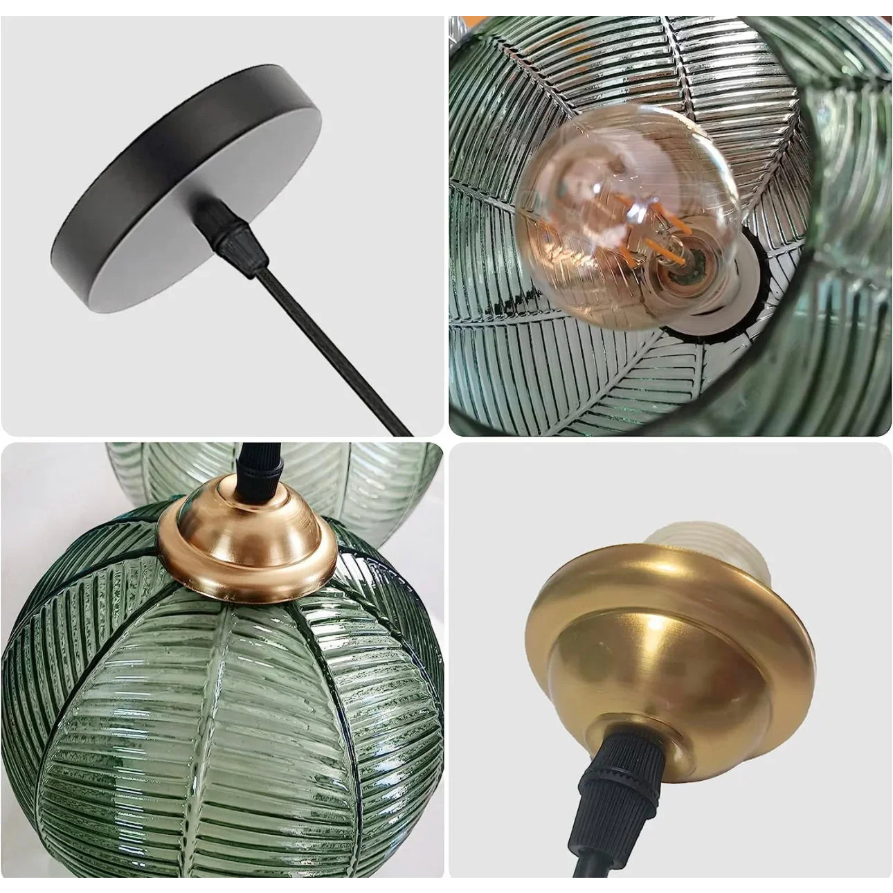 Green Glass Globe Pendant Light | Hand-blown Emerald with Brass Kitchen Island & Dining Room Casalolalights Luxury