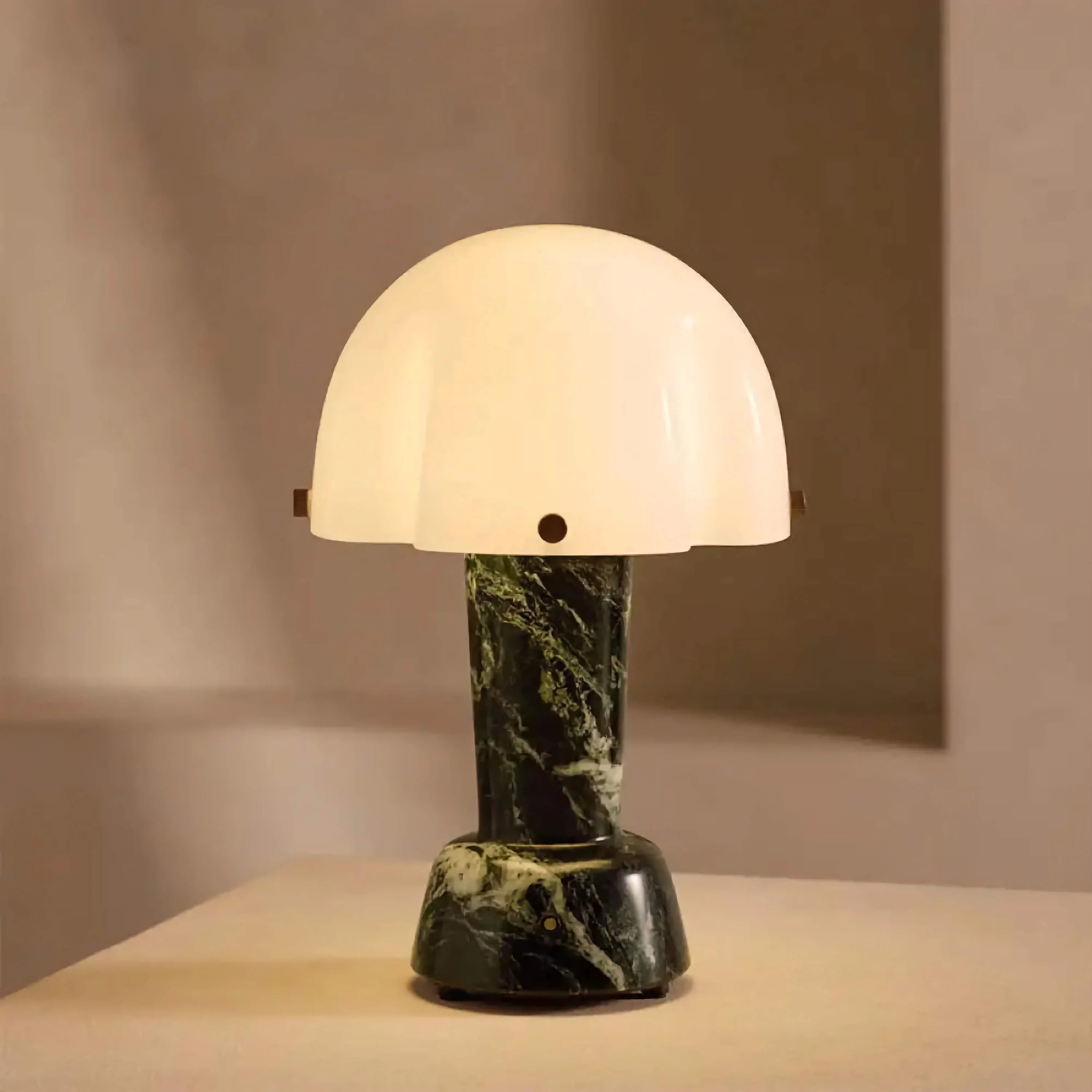 Green Marble Base Table Lamp | Fluted Glass Dome Accent