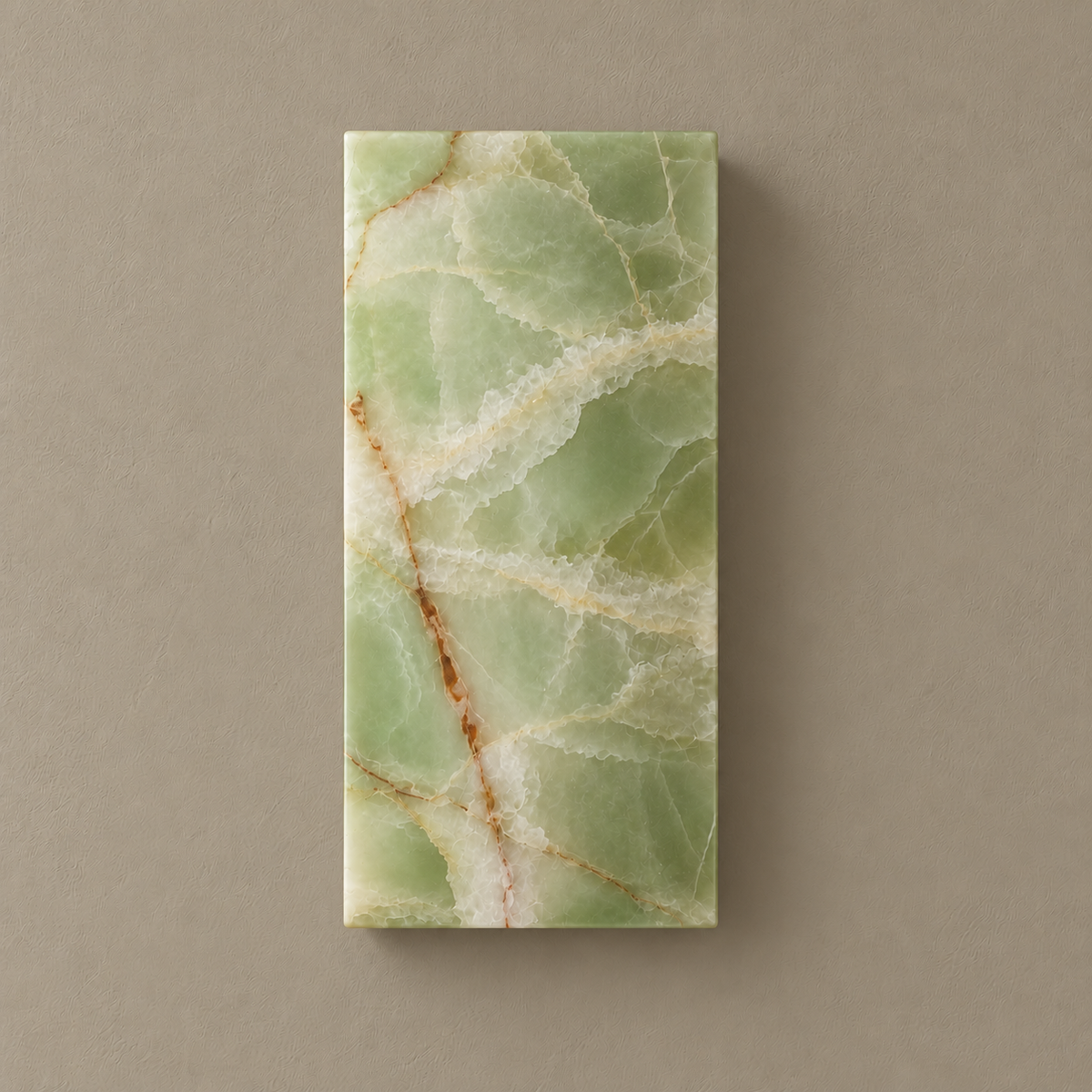 Green Onyx Column Wall Lamp with IP65 rating, switched off. Small: 30 cm high × 15 cm wide.