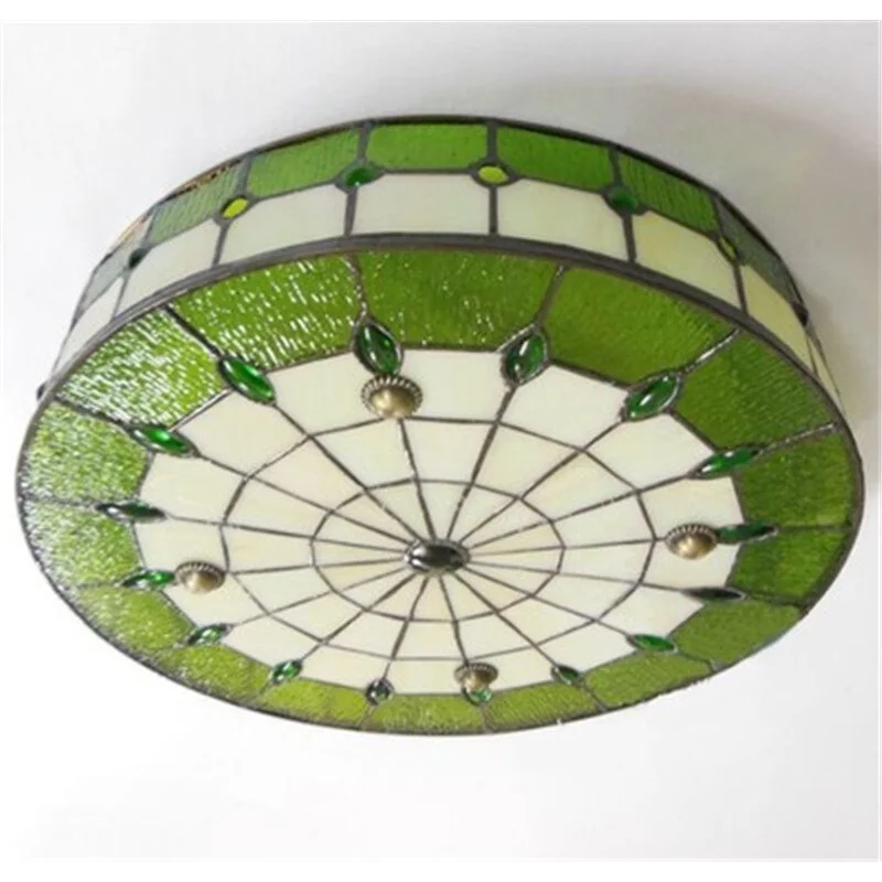 Green Tiffany Ceiling Lamp 30-50cm | Stained-glass Art Nouveau Flush Mount Living Dining & Bedroom Casalolalights