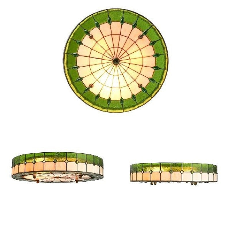 3-light Tiffany Glass Flush Mount Ceiling Light | Vintage Style Stained Lamp For - Lamps