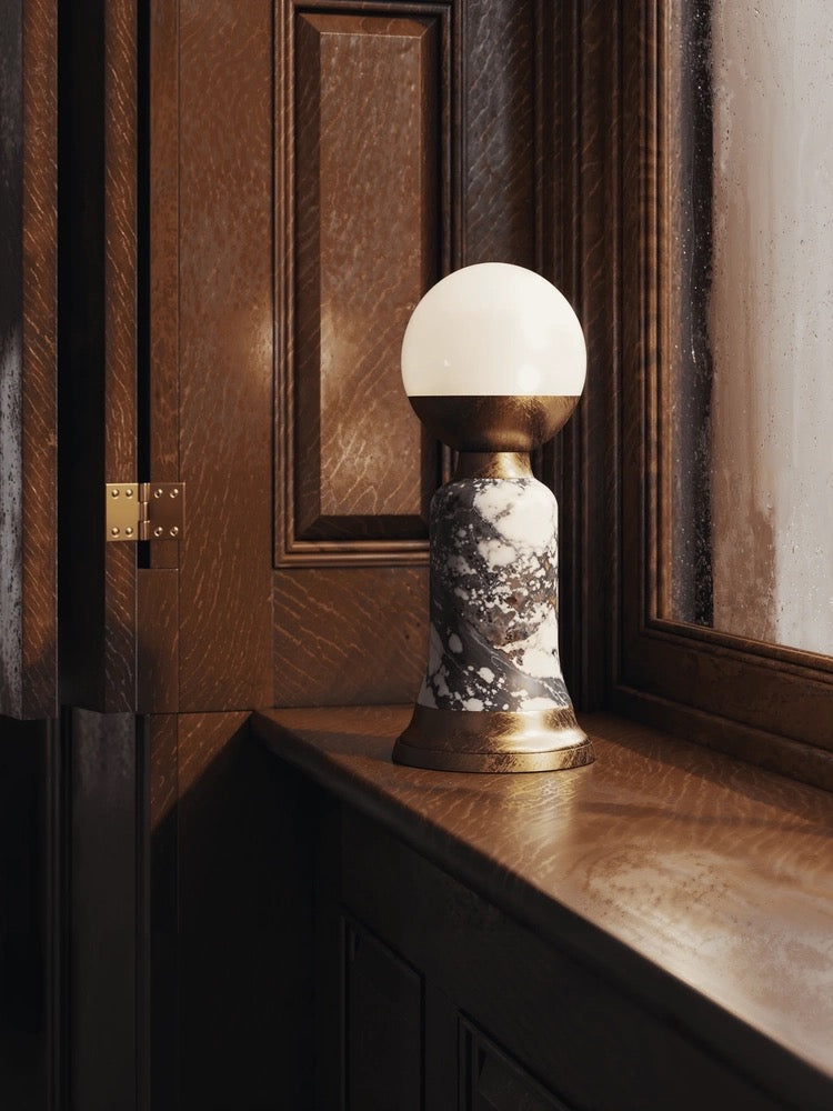 Art Deco Grey Marble Lamp | Copper Table | Modern Desk for Console Living Room