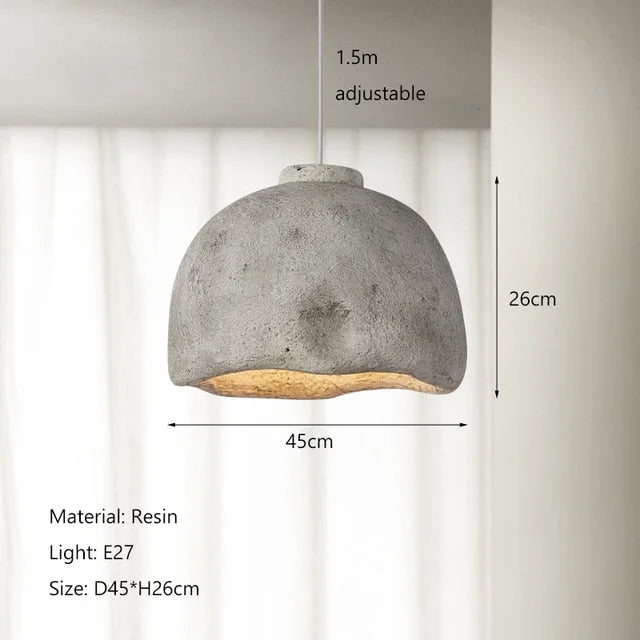 Grey Wabi-sabi Pendant Light 30-45cm | Textured Resin Hanging Lamp Japandi Minimalist Dining & Bedside Casalolalights