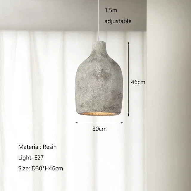 Grey Wabi-sabi Pendant Light 30-45cm | Textured Resin Hanging Lamp Japandi Minimalist Dining & Bedside Casalolalights