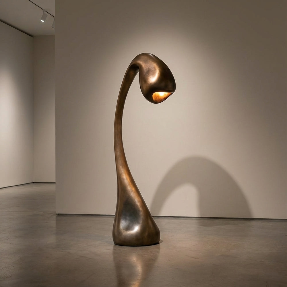 Organic Arch Floor Lamp | 168cm Sculptural Biomorphic Design | Dark Bronze Finish Resin | Avant-garde Reading Light