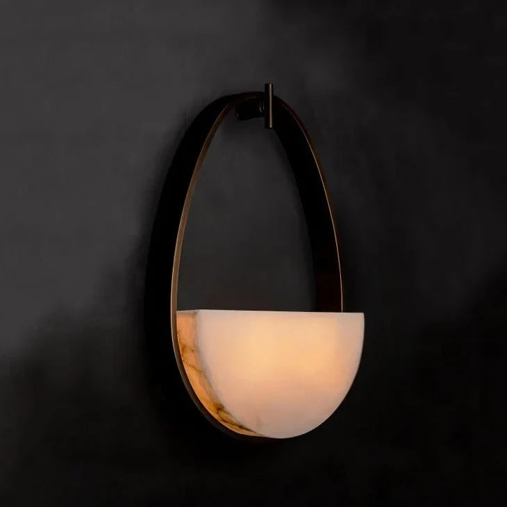 Alabaster Half-moon Wall Sconce | Bronze-frame Stone Bowl Japandi Wabi-sabi Bedroom & Hallway Casalolalights Luxury