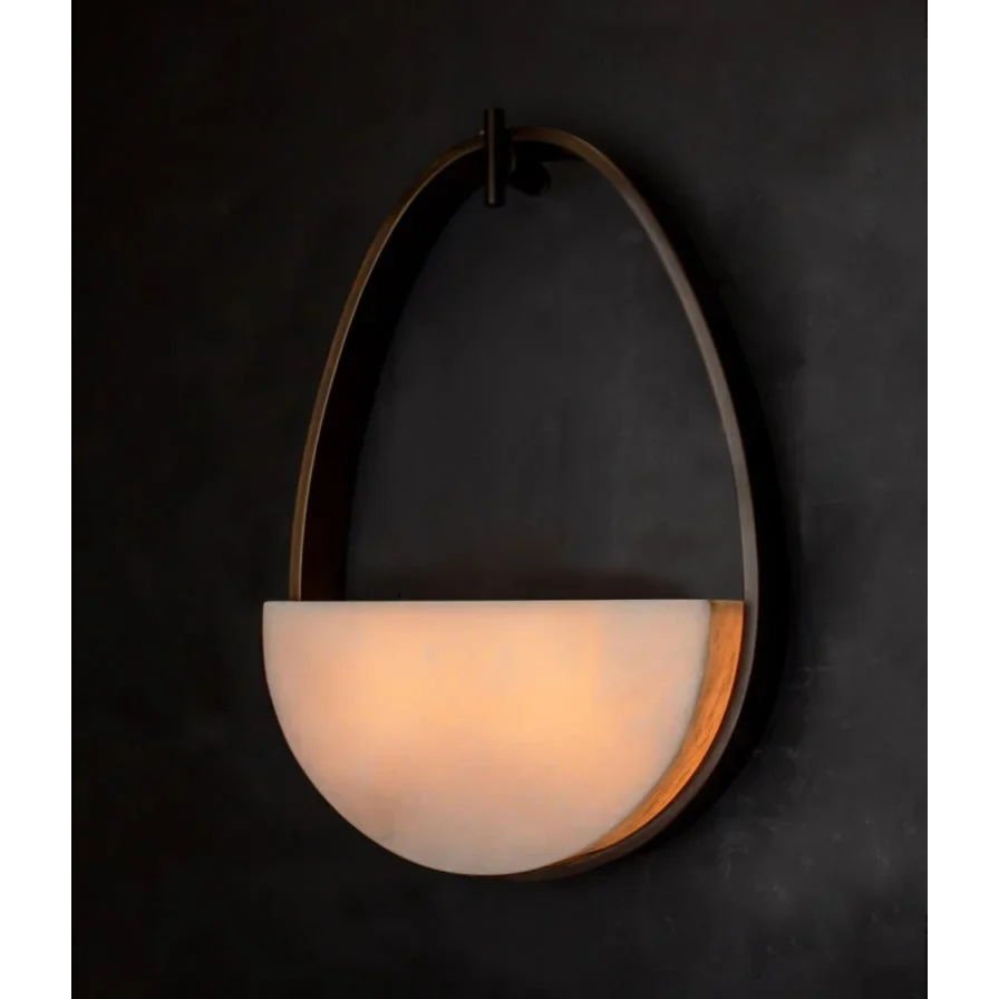 Alabaster Half-moon Wall Sconce | Bronze-frame Stone Bowl Japandi Wabi-sabi Bedroom & Hallway Casalolalights Luxury