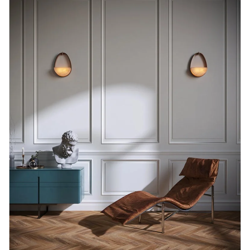 Alabaster Half Moon Wall Sconce – Antique Bronze & Marble