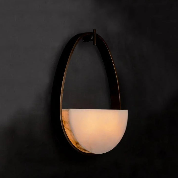 Alabaster Half Moon Wall Sconce – Antique Bronze & Marble