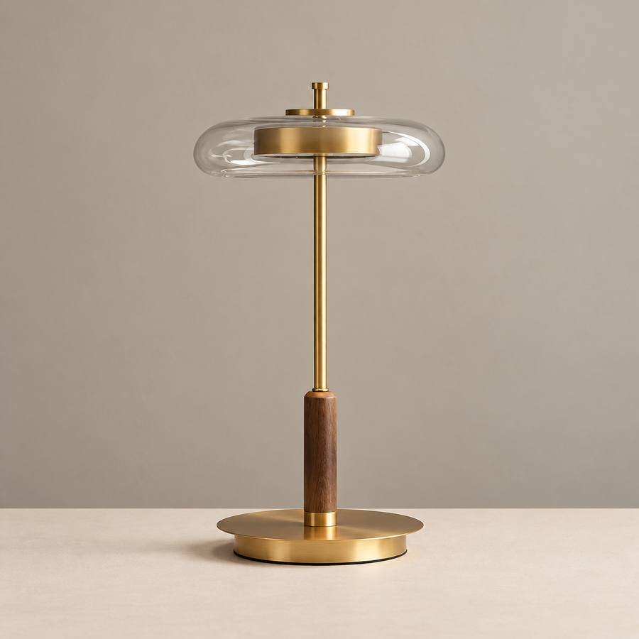 LÁMPARA DE MESA MODERNA DE LATÓN Y CRISTAL