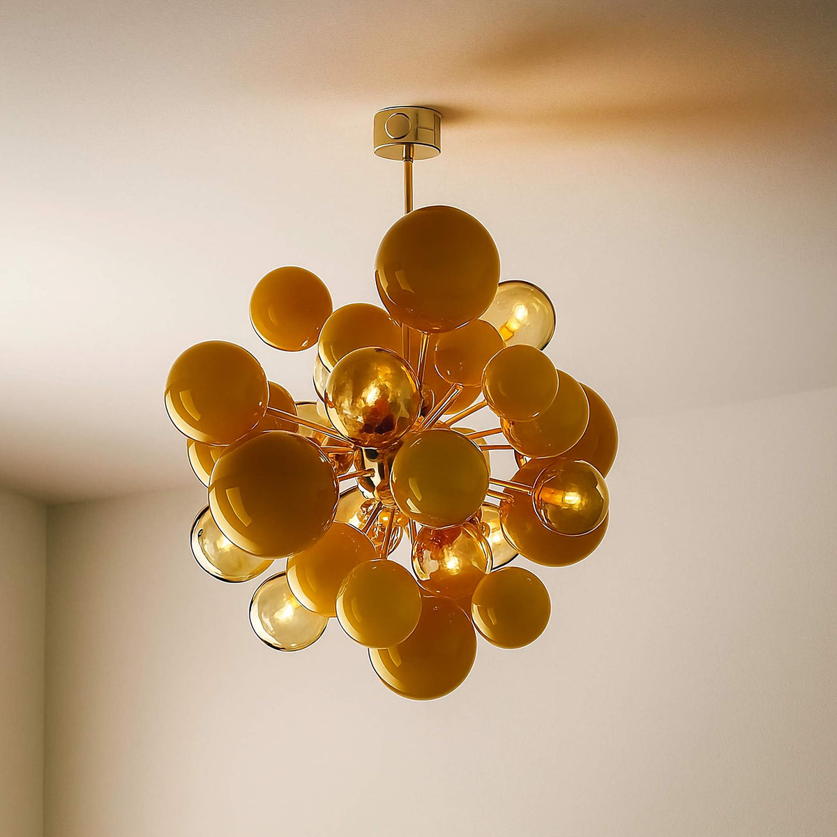 Glass Globe Chandelier | Hand-blown Tinted-sphere & Gold-iron 80cm Modern Living Room Casalolalights Luxury Lamps