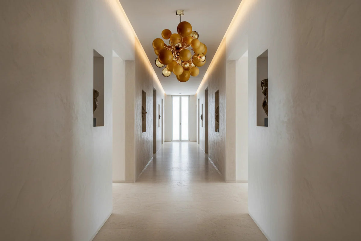 Glass Globe Chandelier | Hand-blown Tinted-sphere & Gold-iron 80cm Modern Living Room Casalolalights Luxury Lamps