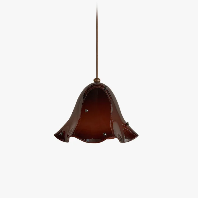 Hand Blown Amber Glass Pendant | Sculptural Botanical Accent Light