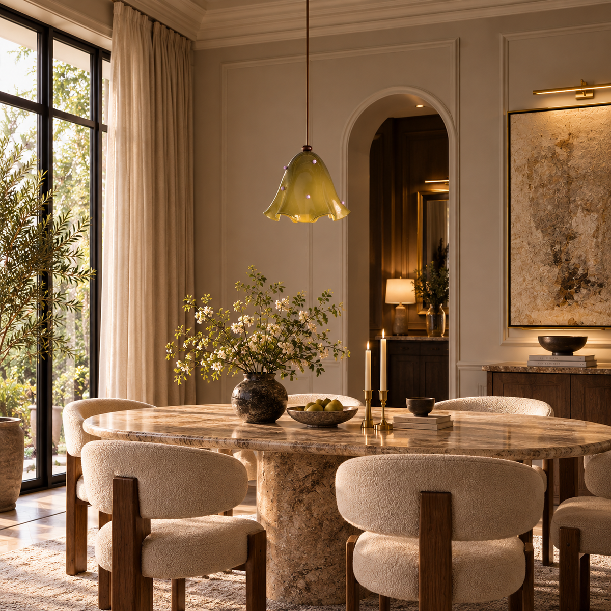 Hand Blown Glass Petal Pendant Green White or Red | Single 3 to 5 Grouped Over a Kitchen Island Casalola Lights Luxury