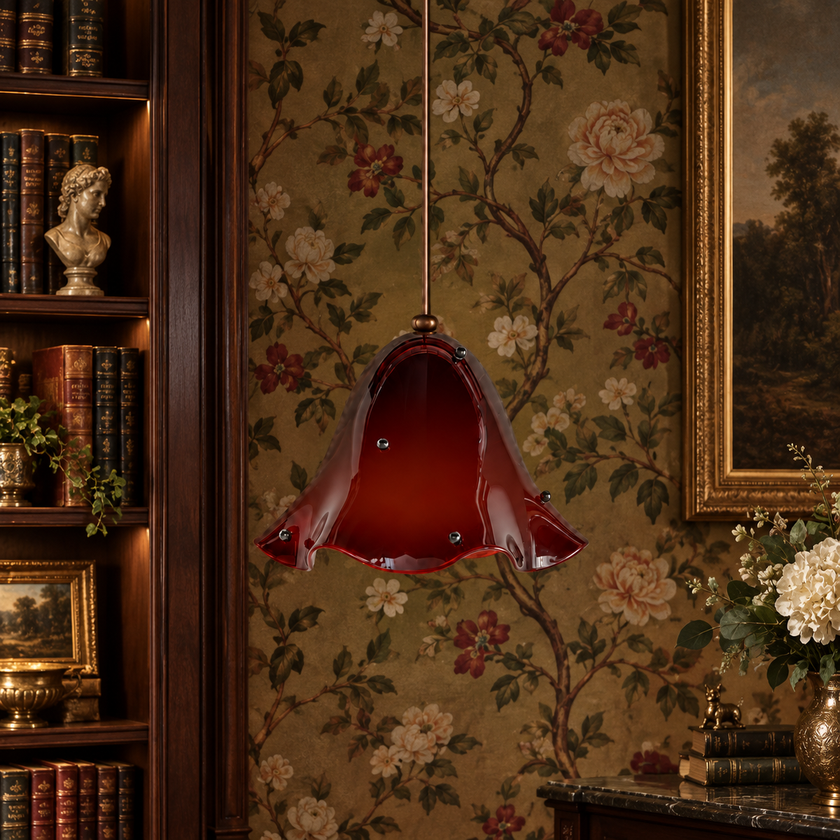 Hand Blown Glass Petal Pendant Green White or Red | Single 3 to 5 Grouped Over a Kitchen Island Casalola Lights Luxury