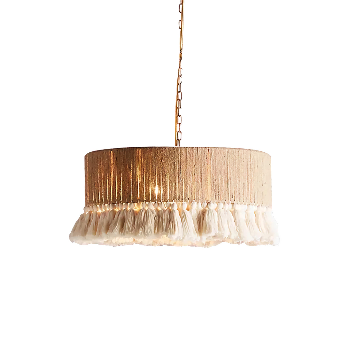 Woven Rattan Pendant Light | Hand-knitted Boho Hanging Lamp with Cotton Frills Living Room & Dining Casalolalights