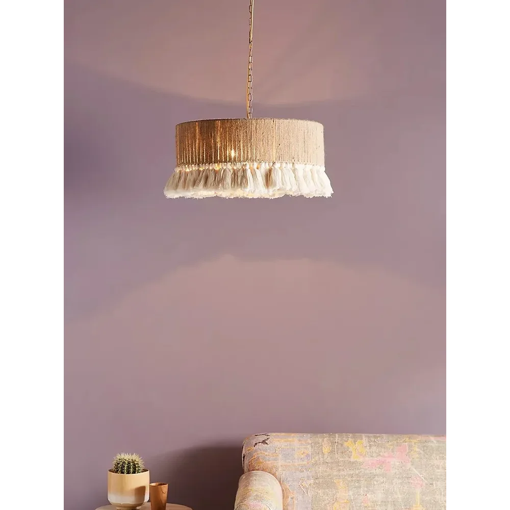 Woven Rattan Pendant Light | Hand-knitted Boho Hanging Lamp with Cotton Frills Living Room & Dining Casalolalights