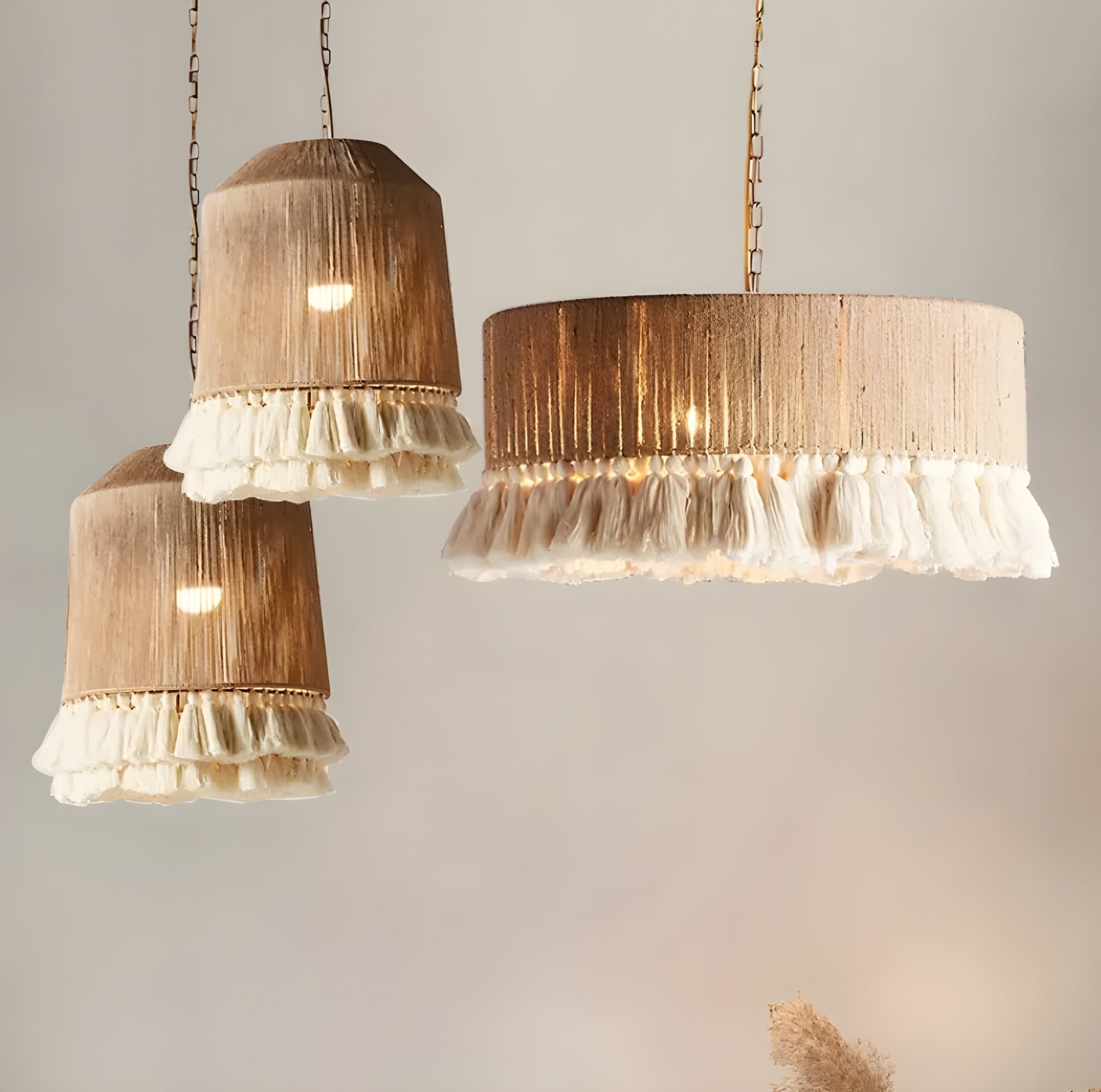 Hand-knitted Rattan Pendant Lights For Bedroom Living Room - Semi-flush Mounts