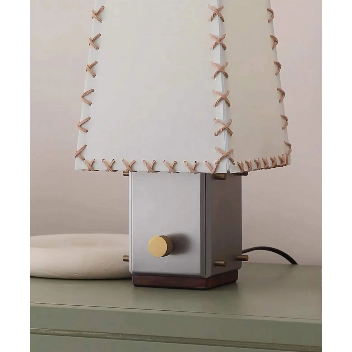 Hand-stitched Parchment Table Lamp | Crafted Shade & Steel-brass 50cm Wabi-sabi Bedside Casalolalights Luxury Lamps