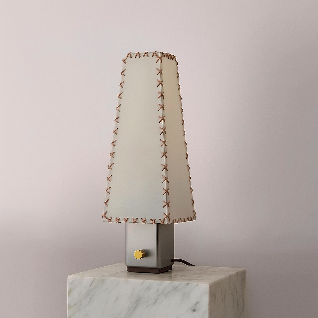 Hand-stitched Parchment Table Lamp | Crafted Shade & Steel-brass 50cm Wabi-sabi Bedside Casalolalights Luxury Lamps