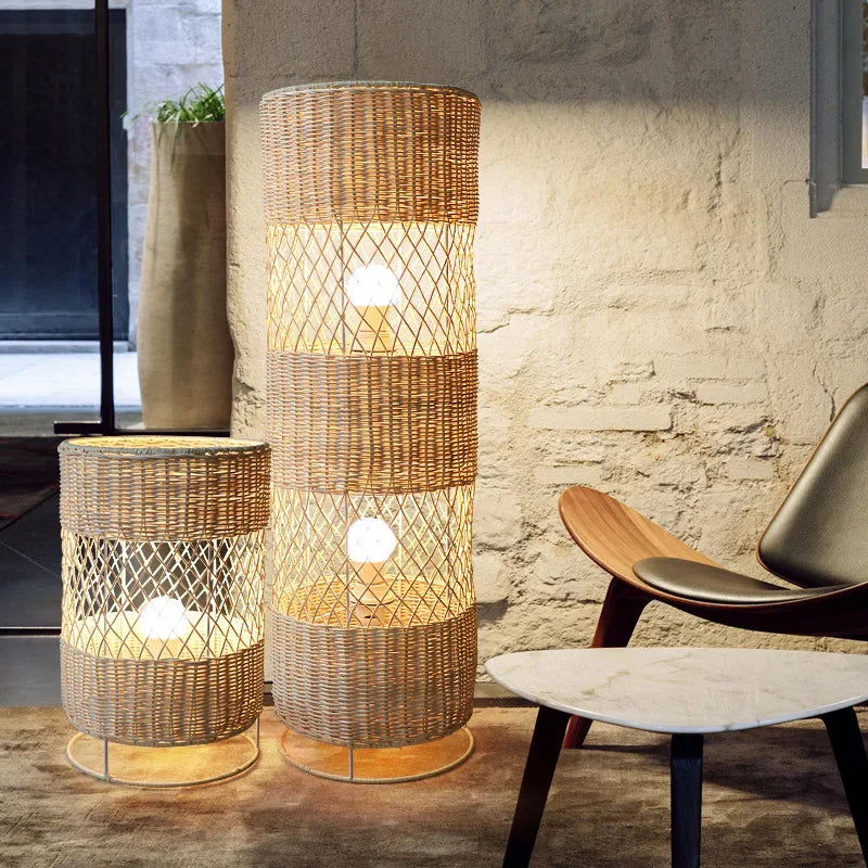 Rattan Lamp Collection | Hand-knitted Floor & Table Lamps Natural Woven Fibre Living Room Bedroom Casalolalights Luxury