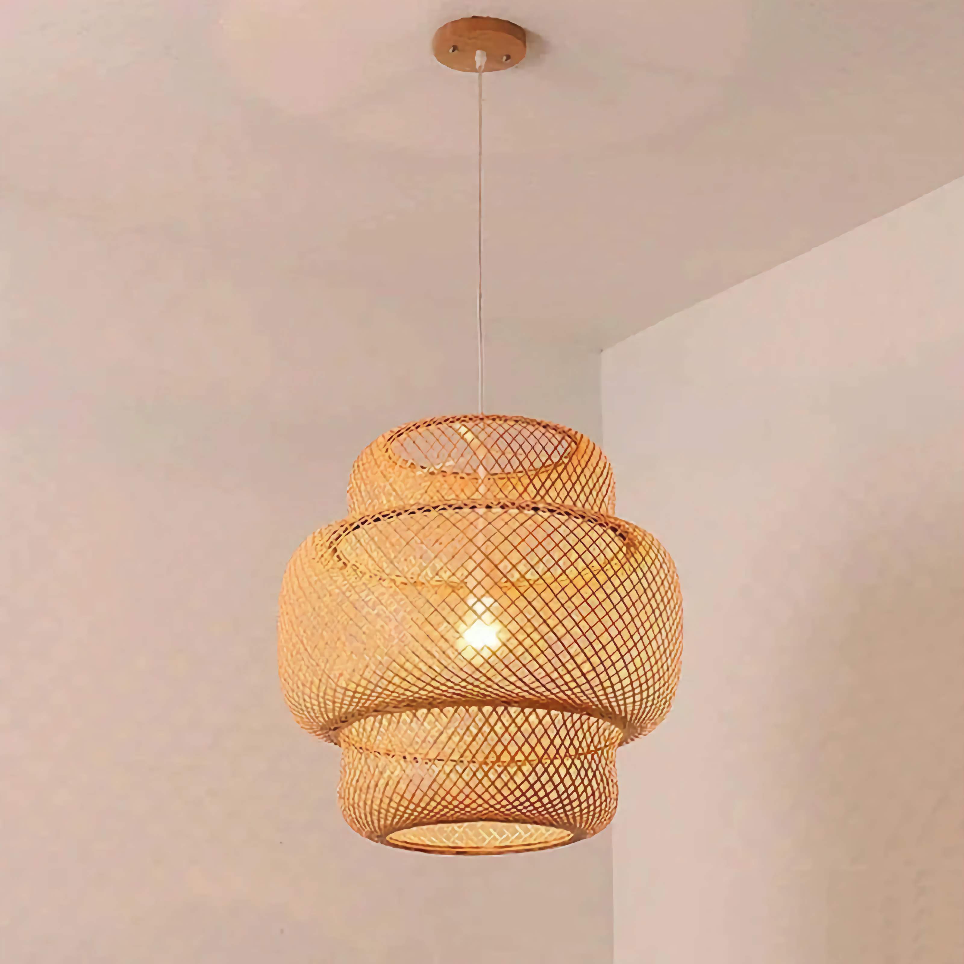 Bamboo Pendant Lighting | Biophilic Japandi Cottagecore Lamp Decor | Handmade Ceiling