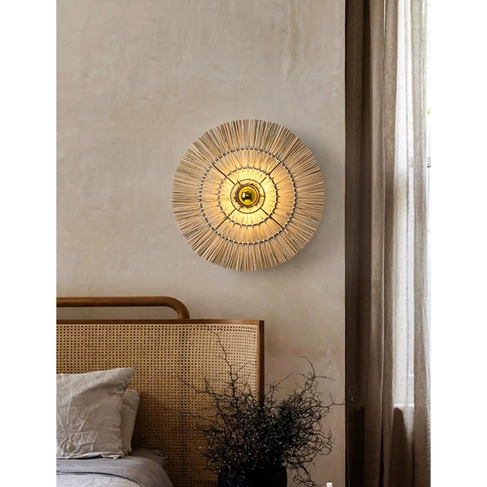 Handmade Straw Wall Lamp 40 Cm 60 80 Rattan Round Design