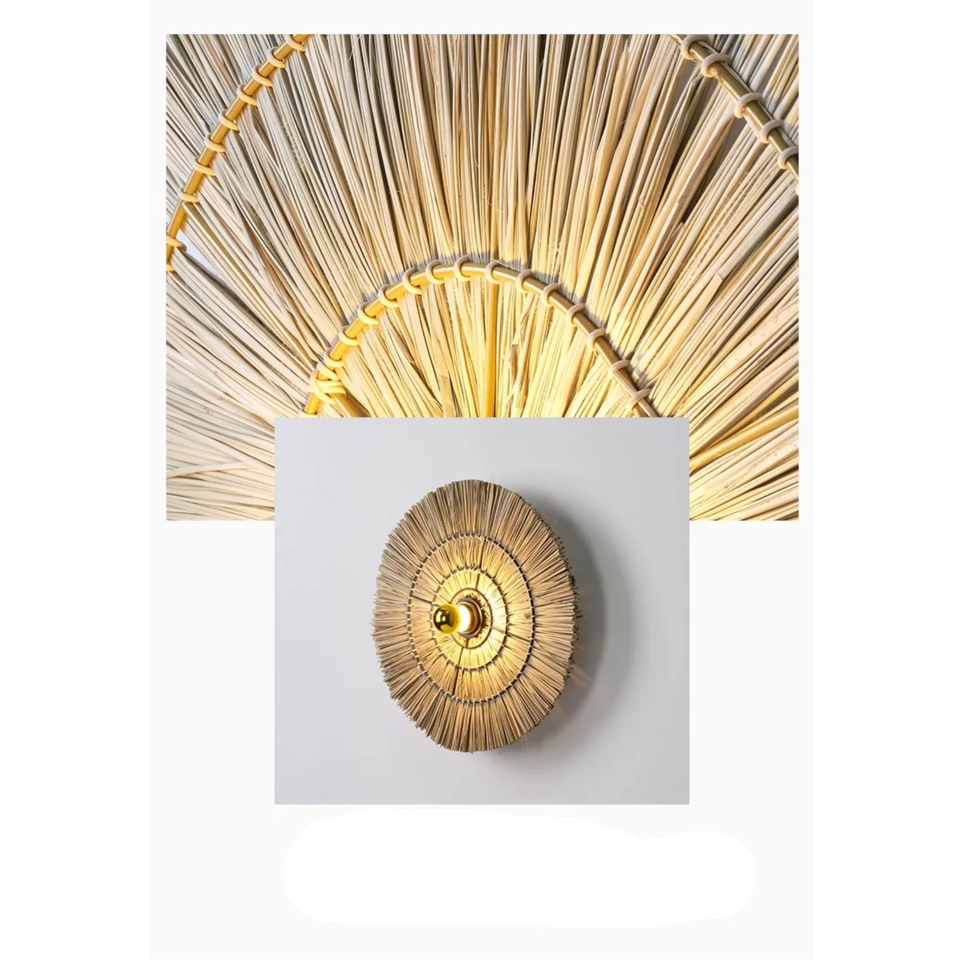 Handmade Straw Wall Lamp 40 Cm 60 80 Rattan Round Design