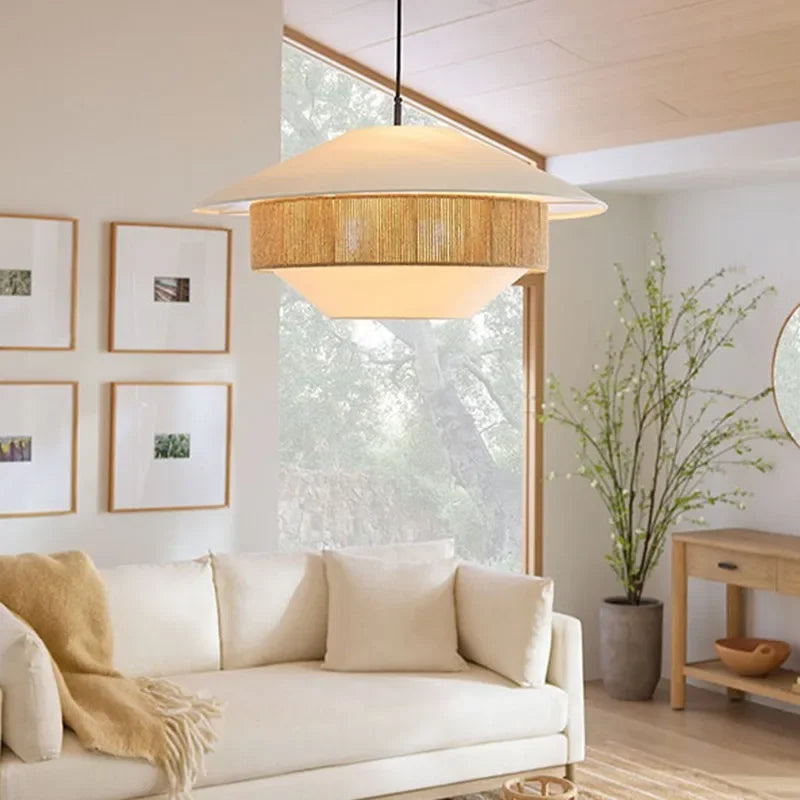 Woven Pendant Light | Wicker-style Cotton Cord Shade Rustic Boho Living Room & Dining Casalolalights Luxury Lamps
