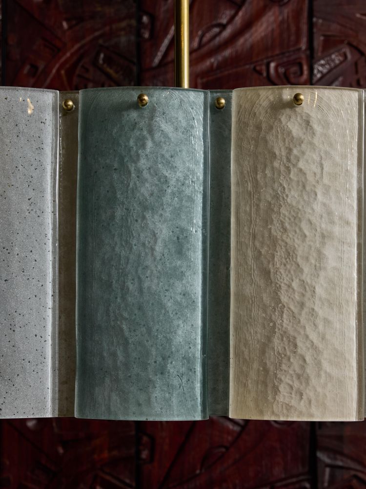 Green Glass Disc Chandelier – Linear Copper Hand-blown Dining Room Casalolalights Luxury Lamps for Interior Designers