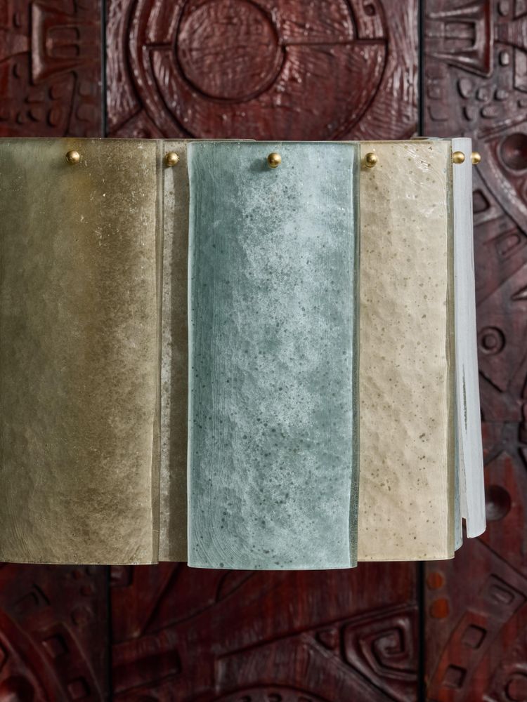 Green Glass Disc Chandelier – Linear Copper Hand-blown Dining Room Casalolalights Luxury Lamps for Interior Designers