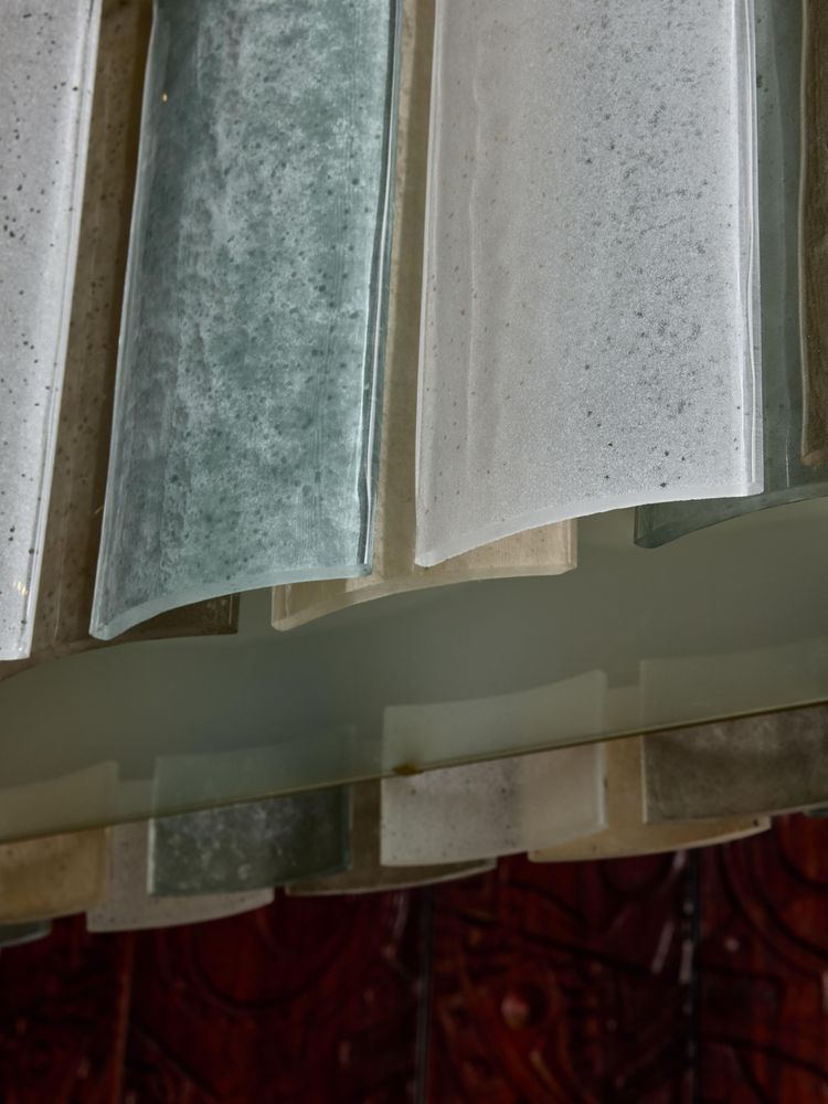 Green Glass Disc Chandelier – Linear Copper Hand-blown Dining Room Casalolalights Luxury Lamps for Interior Designers