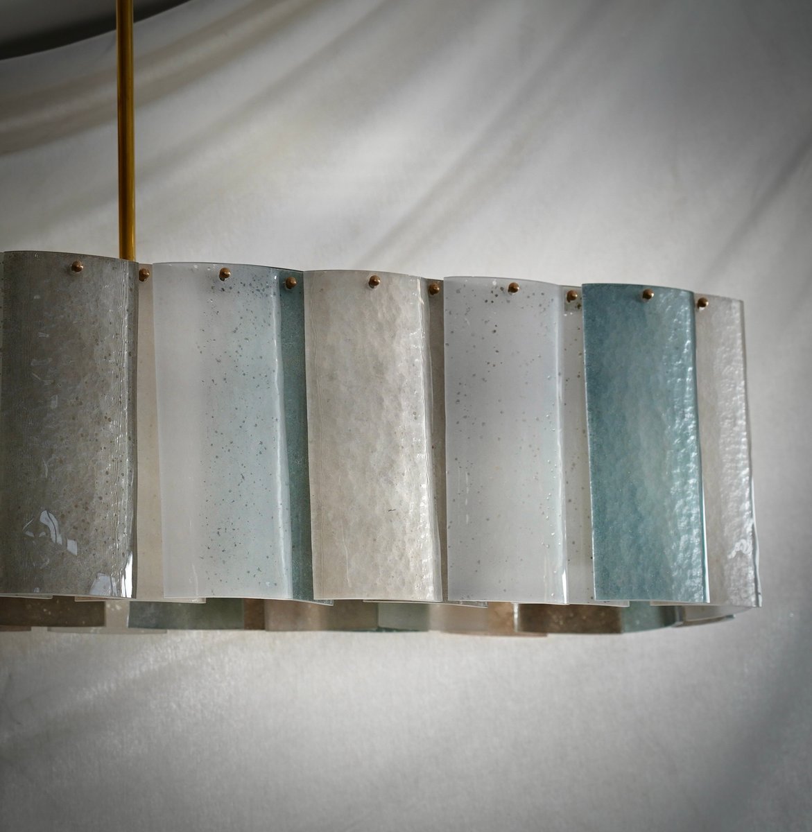 Green Glass Disc Chandelier – Linear Copper Hand-blown Dining Room Casalolalights Luxury Lamps for Interior Designers