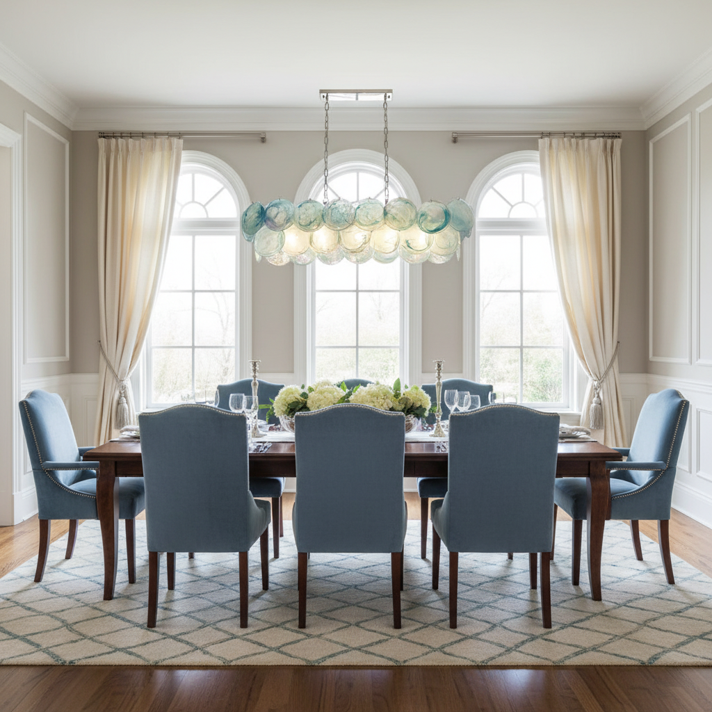 Green Glass Disc Chandelier for Dining Room | 90cm 120cm Linear Copper Blue or Red Coastal Casalolalights Luxury Lamps