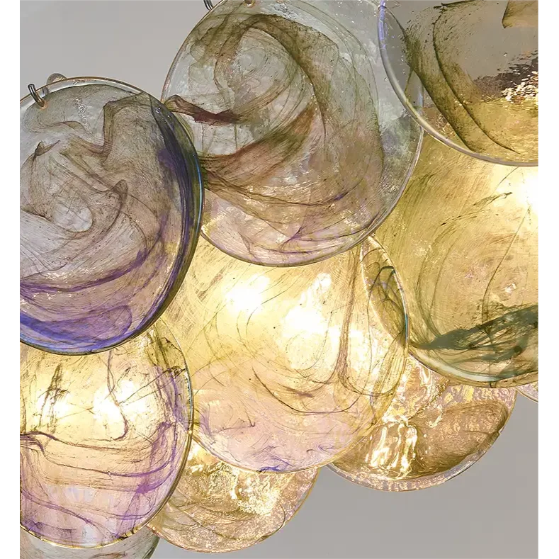 Green Glass Disc Chandelier for Dining Room | 90cm 120cm Linear Copper Blue or Red Coastal Casalolalights Luxury Lamps