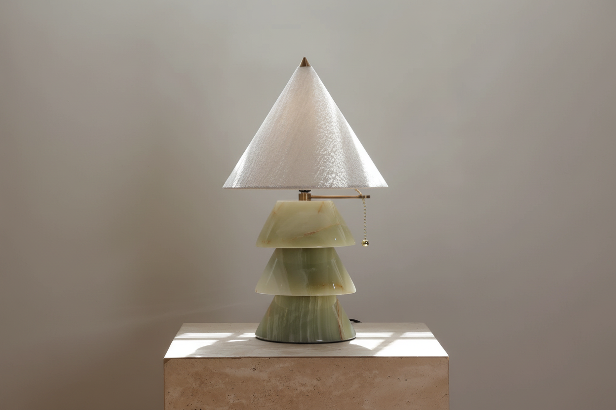 Jadeite Pagoda Table Lamp with Textured Shade