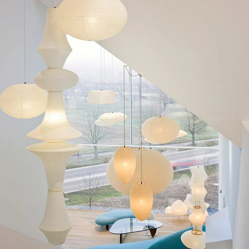 Akari h Pendant Light - Isamu Noguchi Sculptural Paper Lantern Handcrafted Japanese Design Soft Diffused Lighting