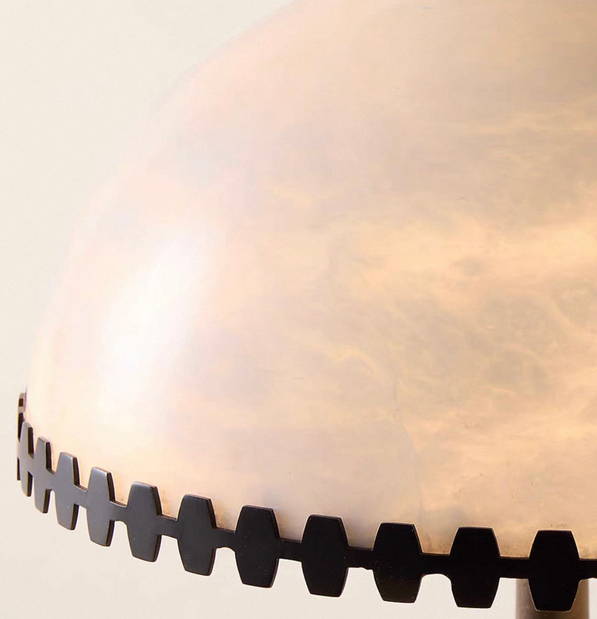 Japandi Alabaster Table Lamp in Blackened Steel for Living Room or Bedroom