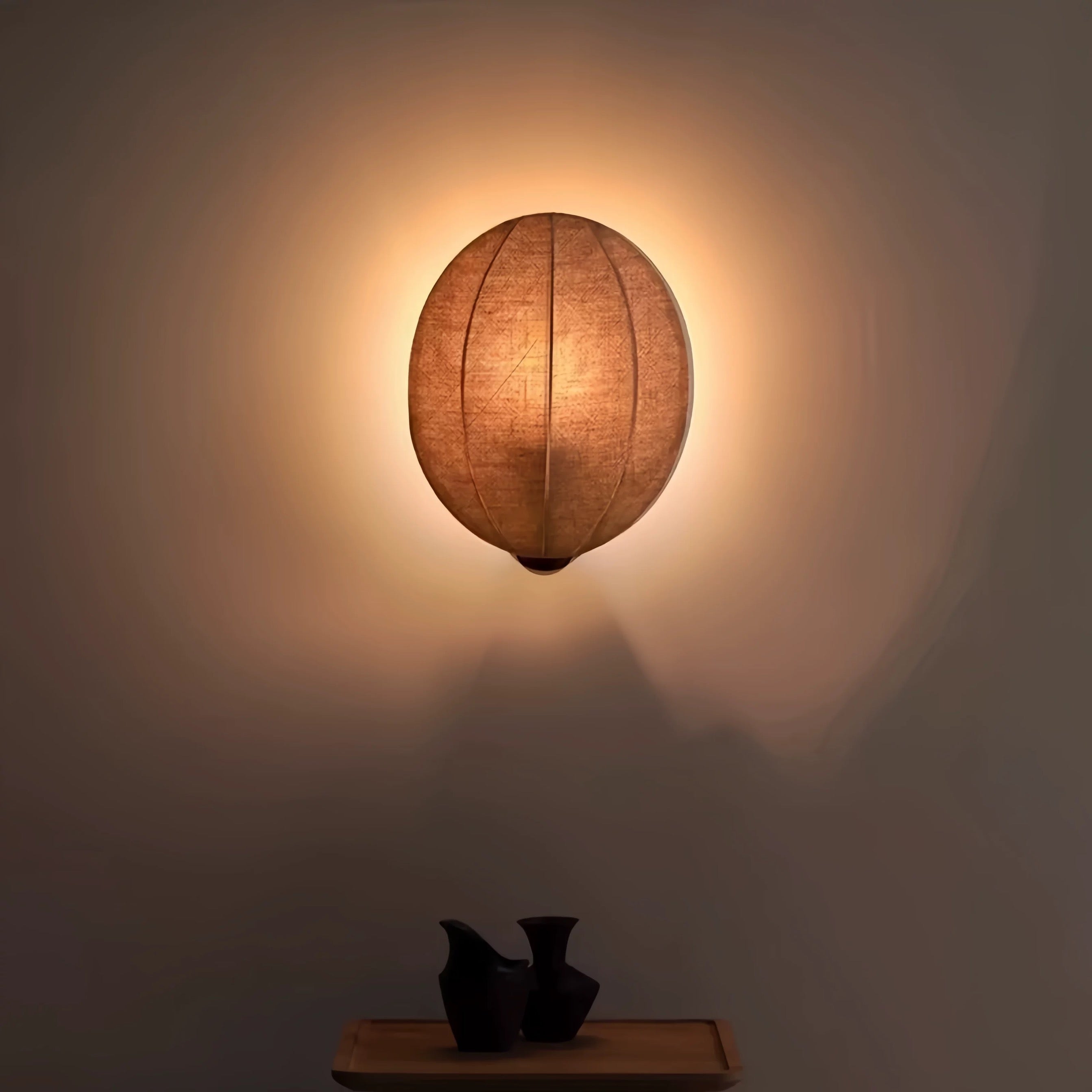 Solid Wood 20cm Disc Wall Sconce – Japandi Bedside & Hallway Led Light