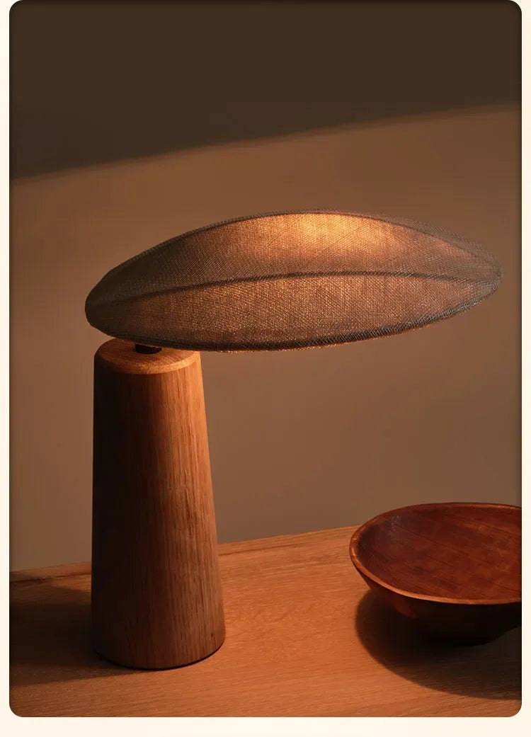 Wood Linen Table Lamp Bedside Lights Japandi Lamp Earth Tones Natural Material - Minimalist Lamps
