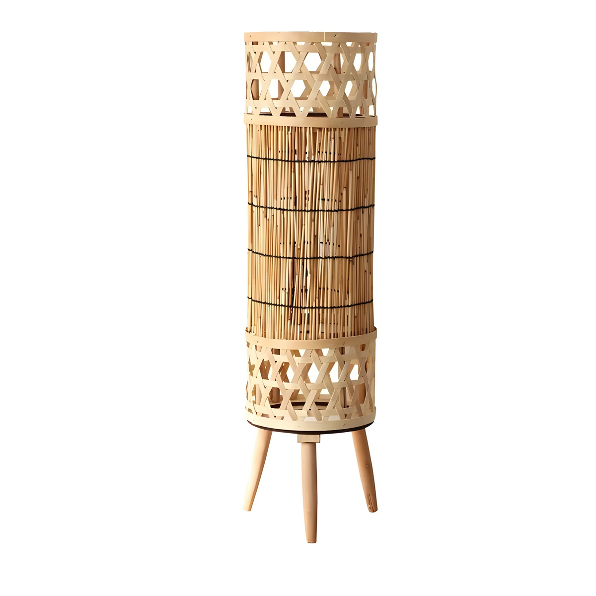 Knitted Bamboo Tower Lamp | Handwoven Lattice Floor Light Sustainable Natural Fibre Living & Bedroom Casalolalights