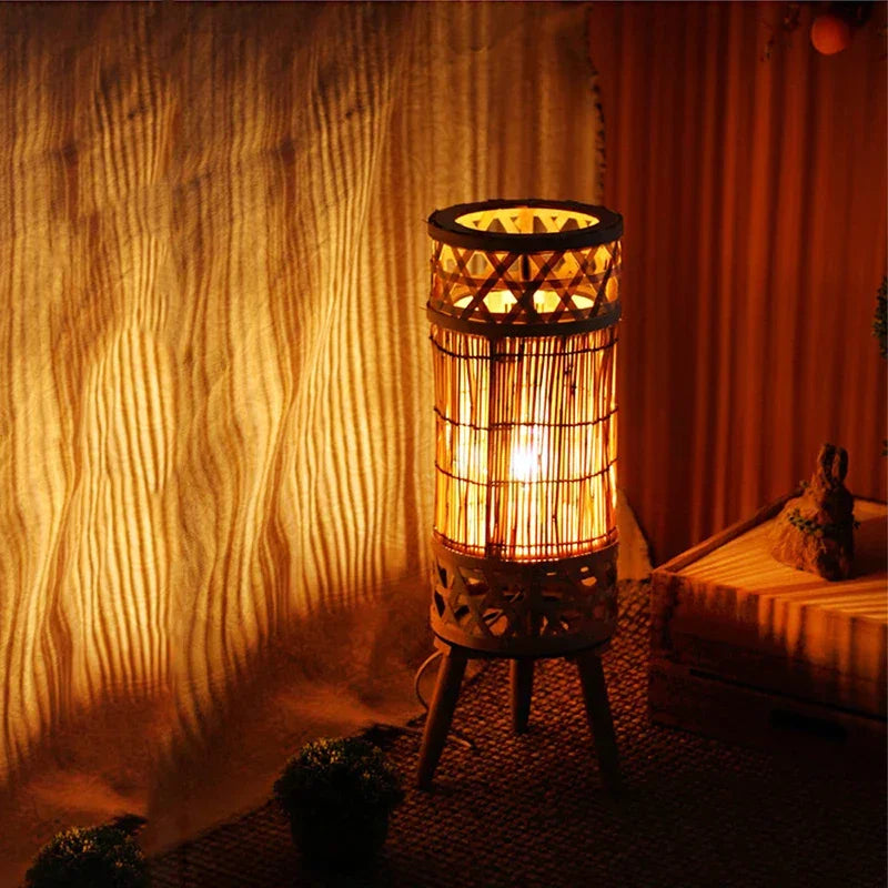 Knitted Bamboo Tower Lamp | Handwoven Lattice Floor Light Sustainable Natural Fibre Living & Bedroom Casalola Lights